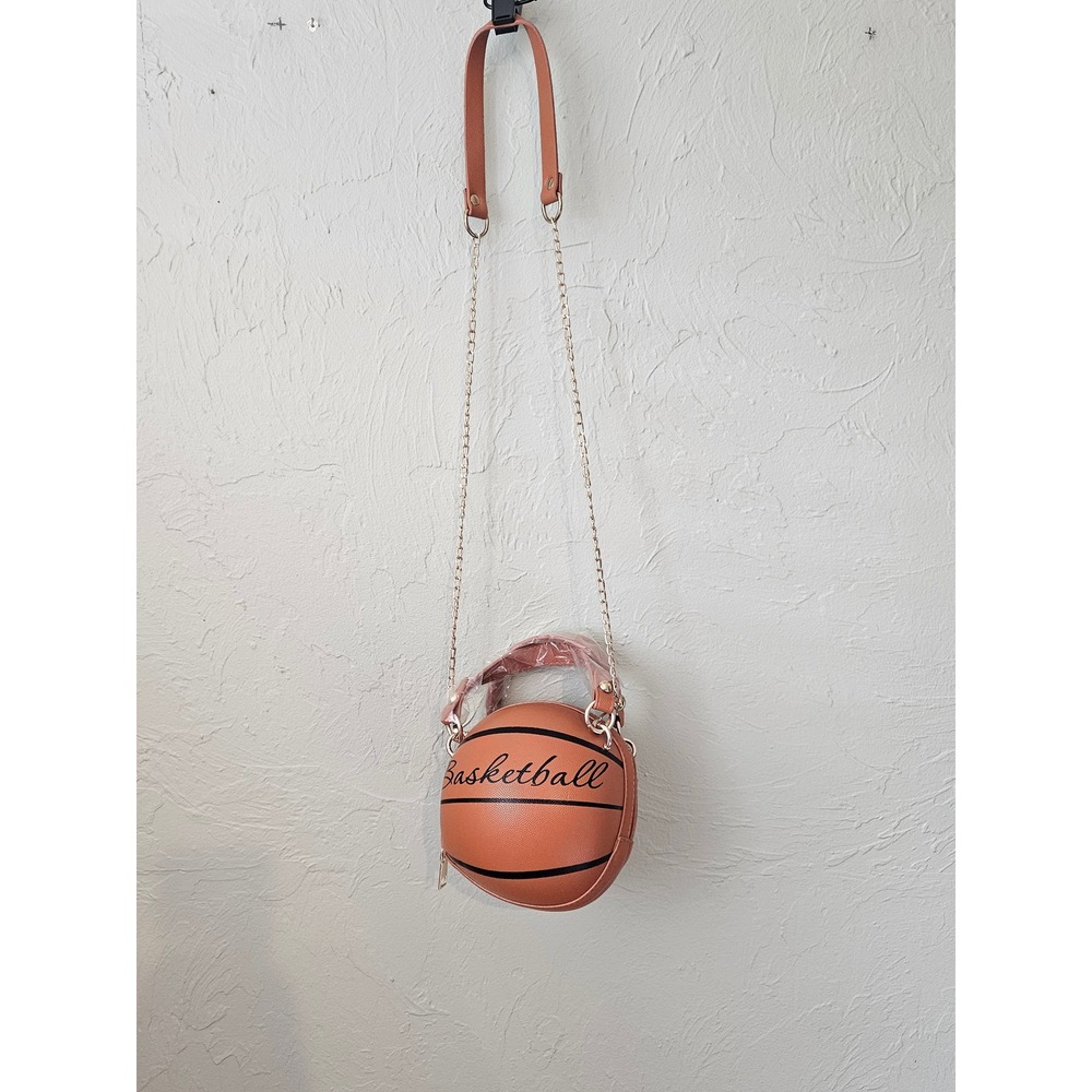 Womens Novelty Basketball Round Shape Handbag Purse Crossbody Chain‎ Strap